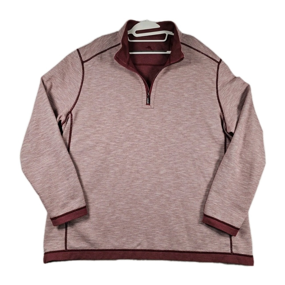 Tommy Bahama 1/4 Zip Mens XXL Pullover Mens Red Herringbone Golf Performance